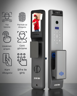 DESi QUiC Q030+ Akıllı Kilit Yüz Tanıma - Avuç İçi Damar - Parmak İzi - Tuş Takımı - Kart Okuyucu - Canlı Görüşme - 2
