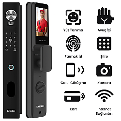 DESi QUiC Q034+ GO - Akıllı Kilit - Yüz Tanıma - Avuç İçi Damar - Parmak İzi - Tuş Takımı - Kart Okuyucu - Aktif Canlı Görüşme - 2